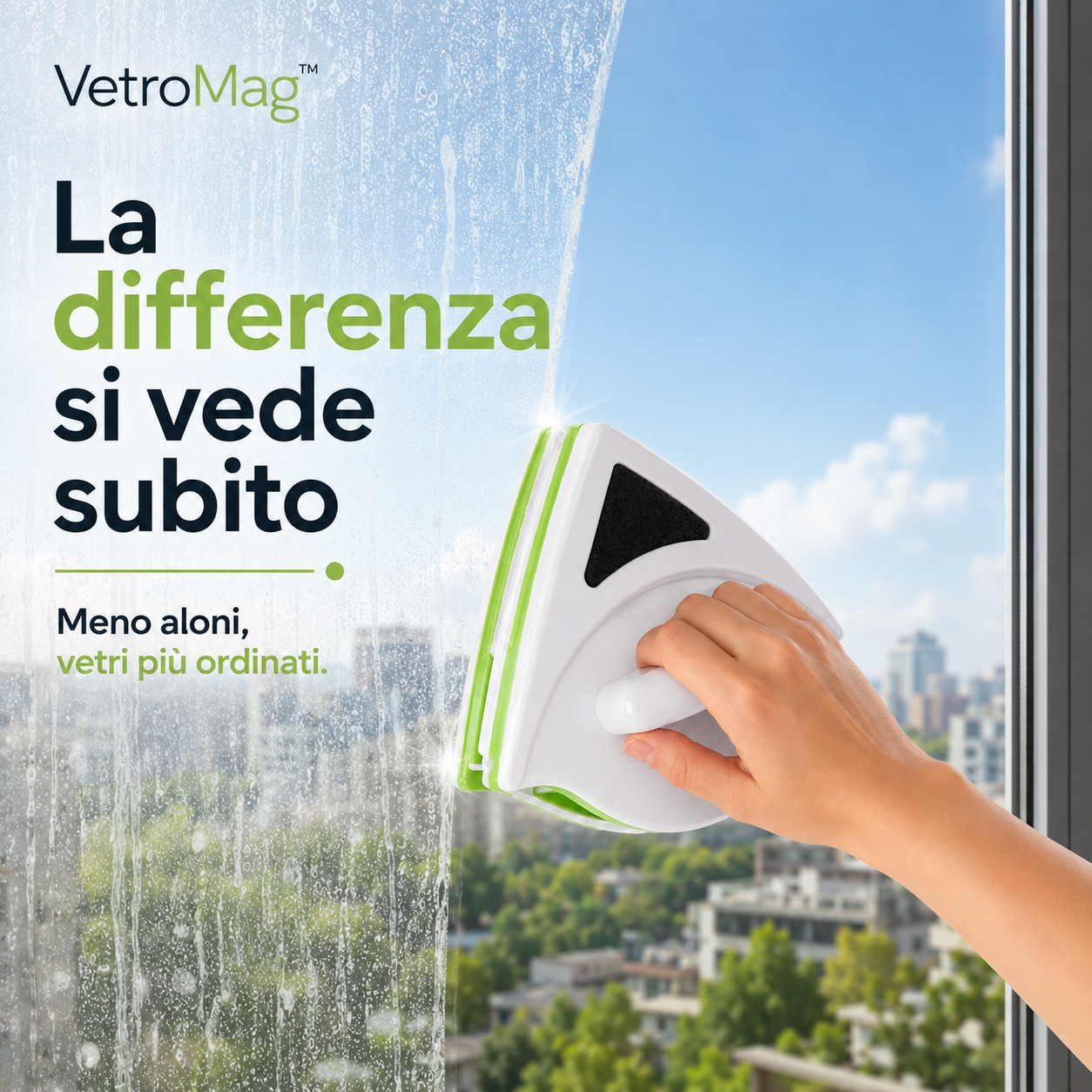 VetroMag™ Lavavetri a Calamita per Pulire Interno ed Esterno del Vetro in un Solo Passaggio