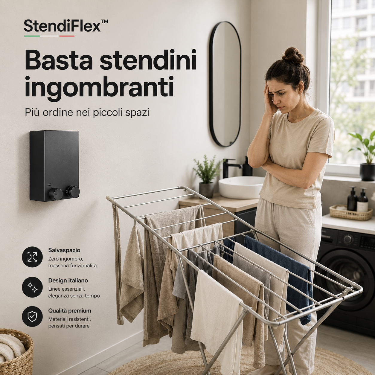 StendiFlex™ Stendibiancheria Retrattile Telescopico per Casa, Bagno, Balcone e Lavanderia