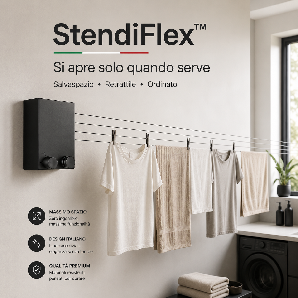 StendiFlex™ Stendibiancheria Retrattile Telescopico per Casa, Bagno, Balcone e Lavanderia