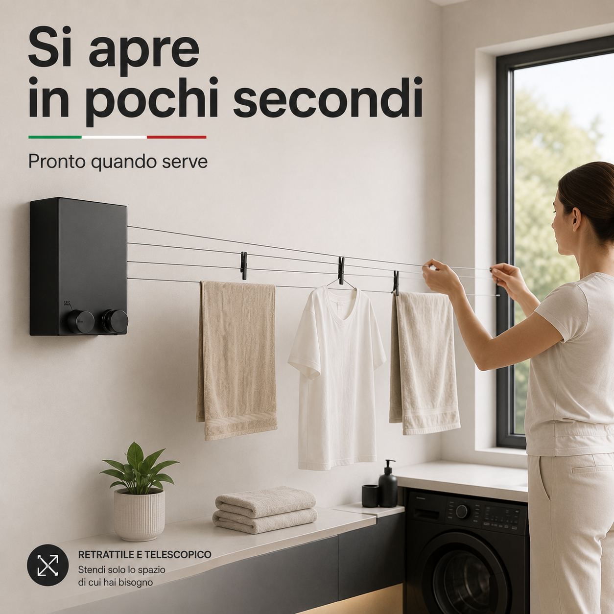 StendiFlex™ Stendibiancheria Retrattile Telescopico per Casa, Bagno, Balcone e Lavanderia