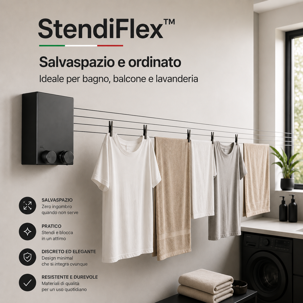 StendiFlex™ Stendibiancheria Retrattile Telescopico per Casa, Bagno, Balcone e Lavanderia