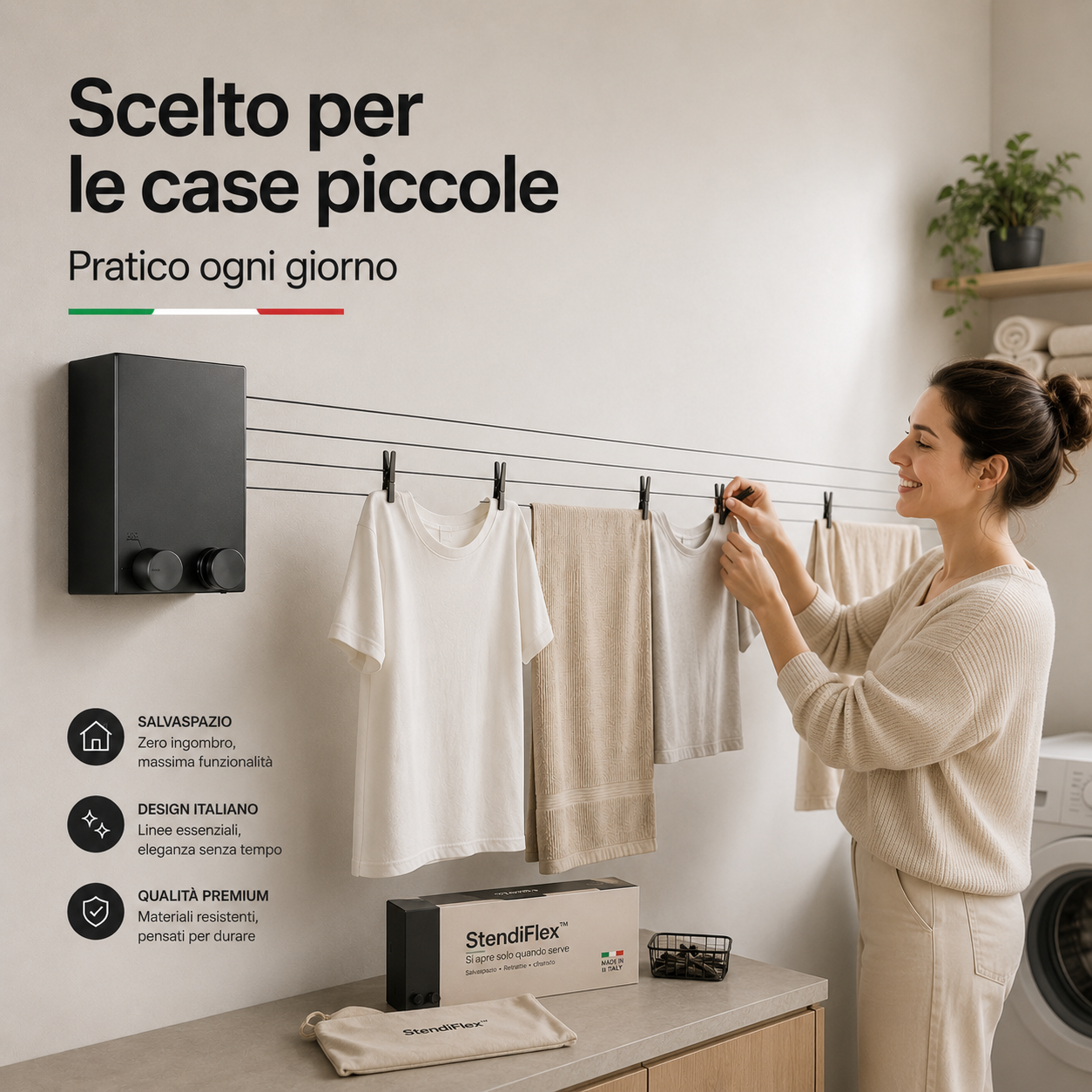 StendiFlex™ Stendibiancheria Retrattile Telescopico per Casa, Bagno, Balcone e Lavanderia