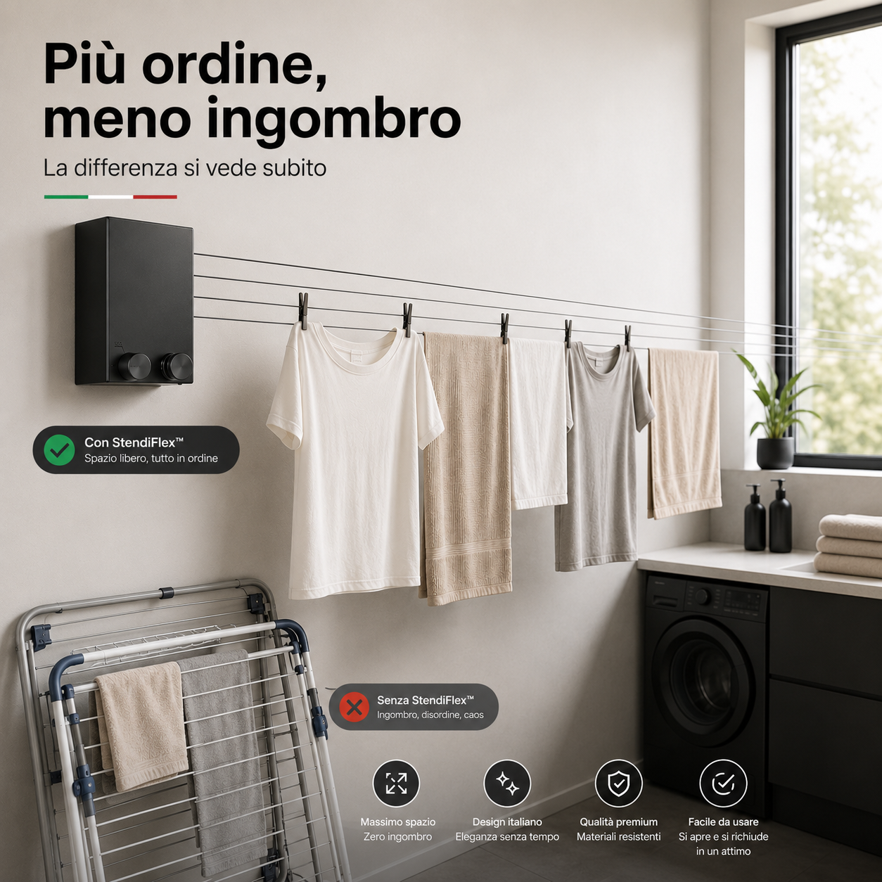 StendiFlex™ Stendibiancheria Retrattile Telescopico per Casa, Bagno, Balcone e Lavanderia