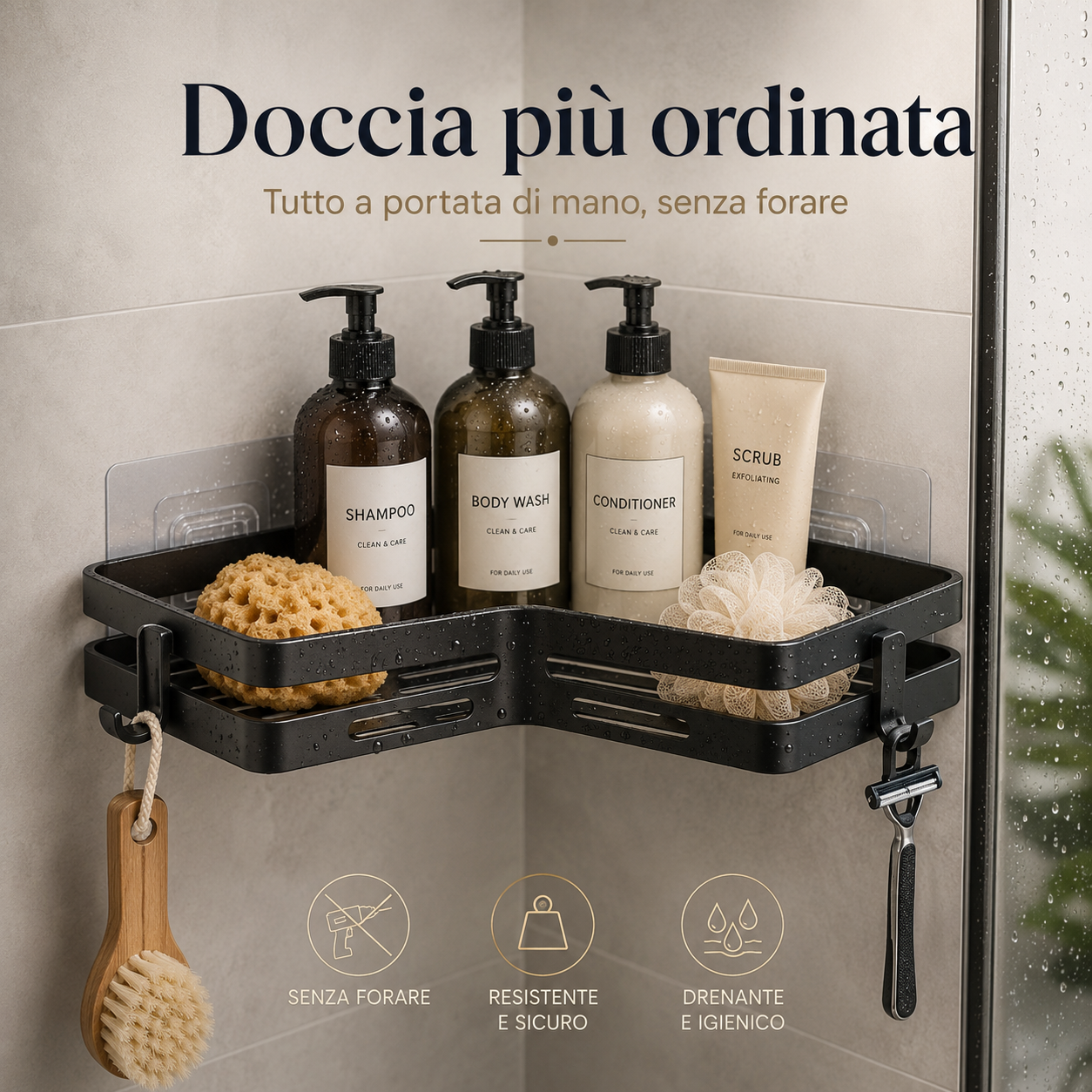 Mensola per Doccia ad Angolo Senza Forature